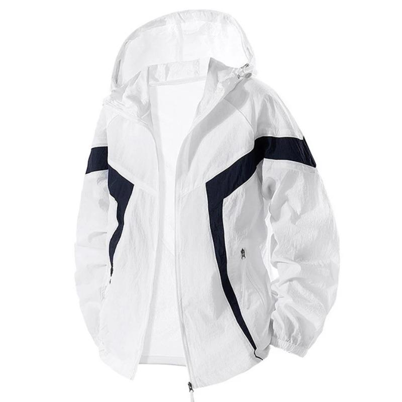 

Men s Summer Jackets Thin Lightweight Hooded Windbreaker Sun Protection Coats Man Big Size Jackets M белый
