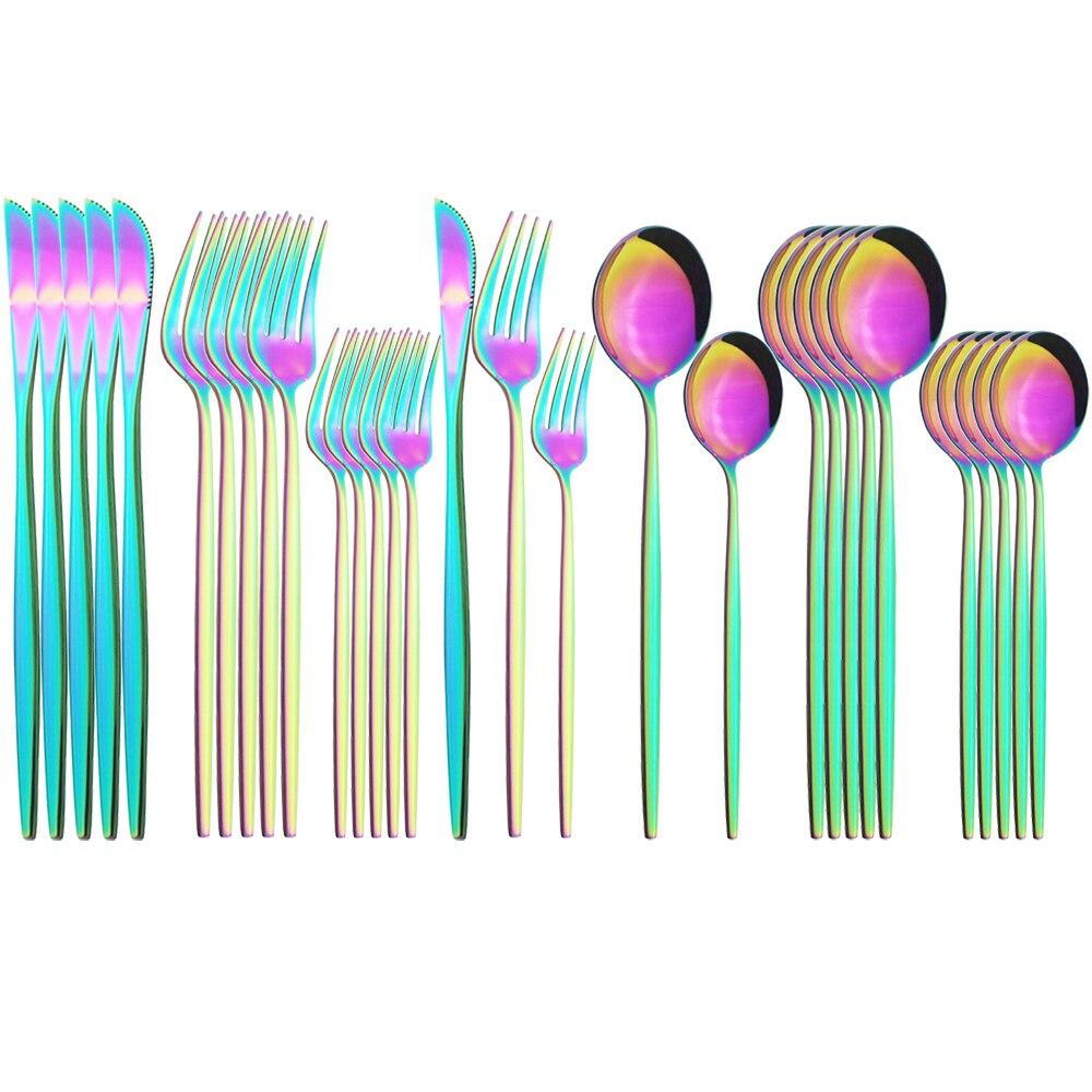 Mirror Dinnerware Set Stainless Steel 30Pcs Black Gold Tableware Knife Fork Spoon Dinner Set Cutlery Spoon Dessert Flatware Set