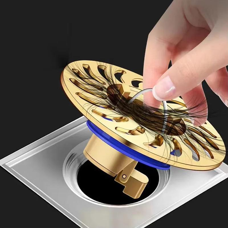 Gulvsluk i full kobber, Rask drenering, Lukt- og insektsforebyggende, Kjøkken, Bad, Bad, Kloakkfilter, Tilbakeslagsventil