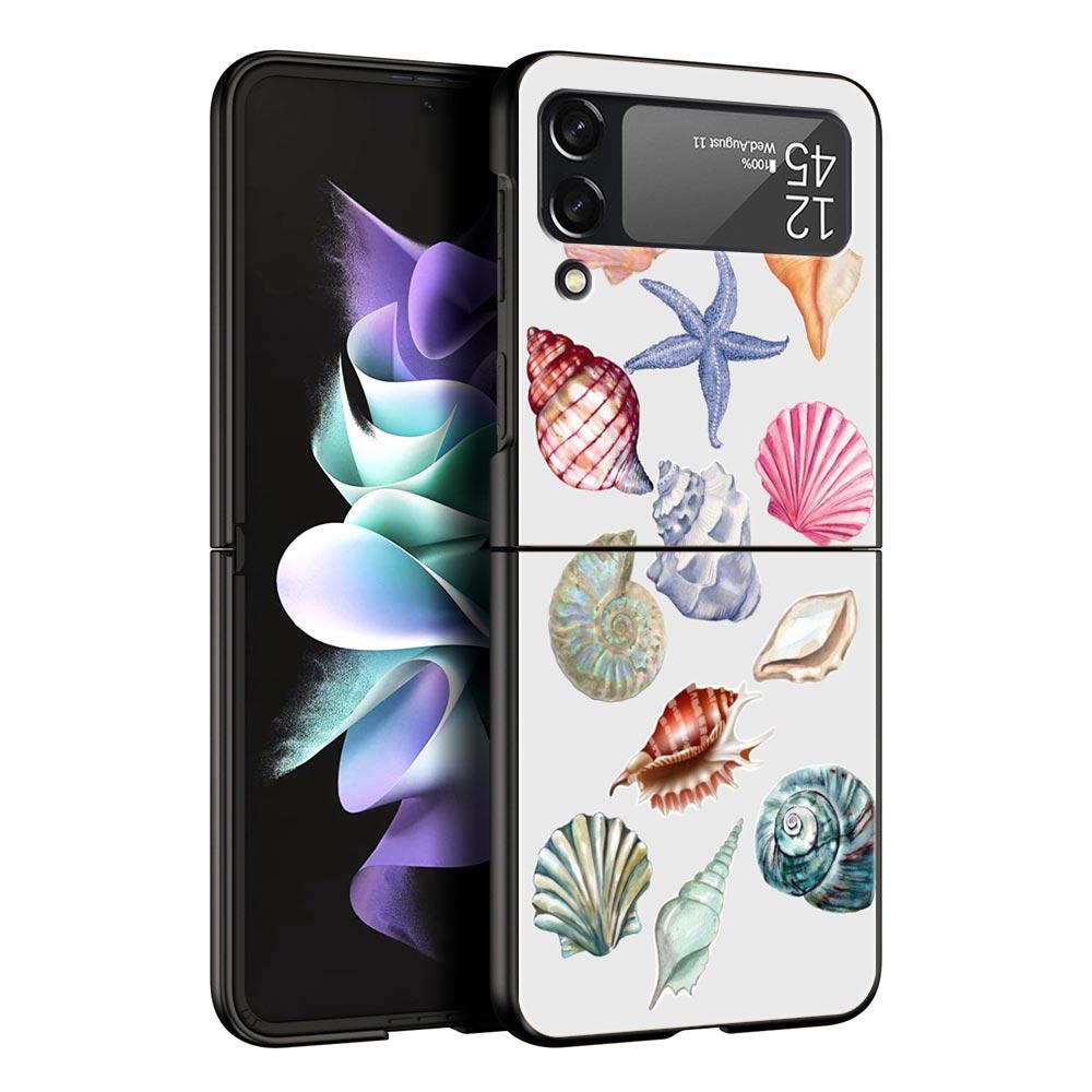 Phone Case for Samsung Galaxy Z Flip 3 4 5 6 7 Folding Black Shell For Samsung Z Flip4 Flip5 PC Hard Cover Ocean Life Theme