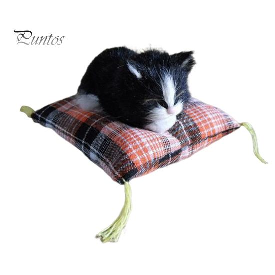 Simulasjon Kattedukke Plysjleketøy Mini Realistiske Sovende Katter på Matte Figur Utstoppet Dyr Leketøy med Pute for Hjemmekontor Rom Skrivebordsdekor