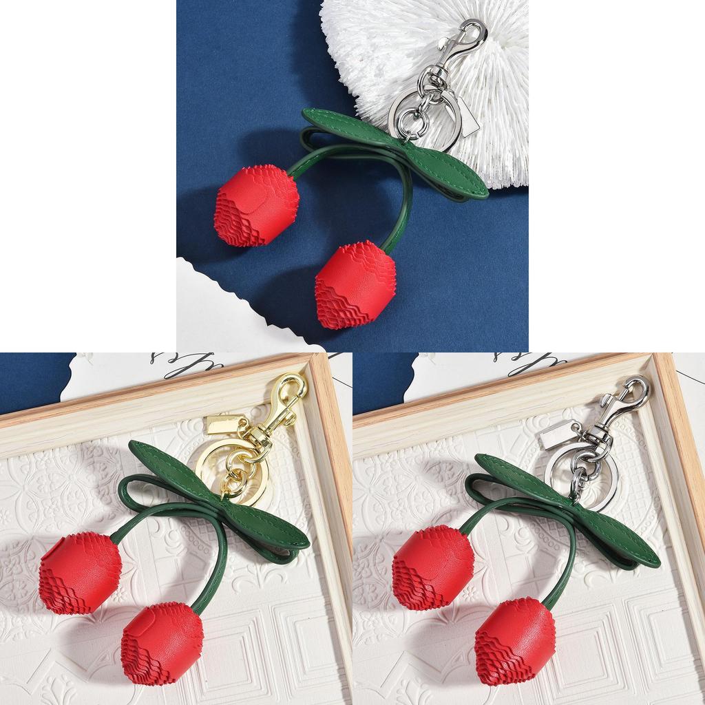 Leather Cherry Keychain With Fruit Pattern For Girls And Handcrafted Style