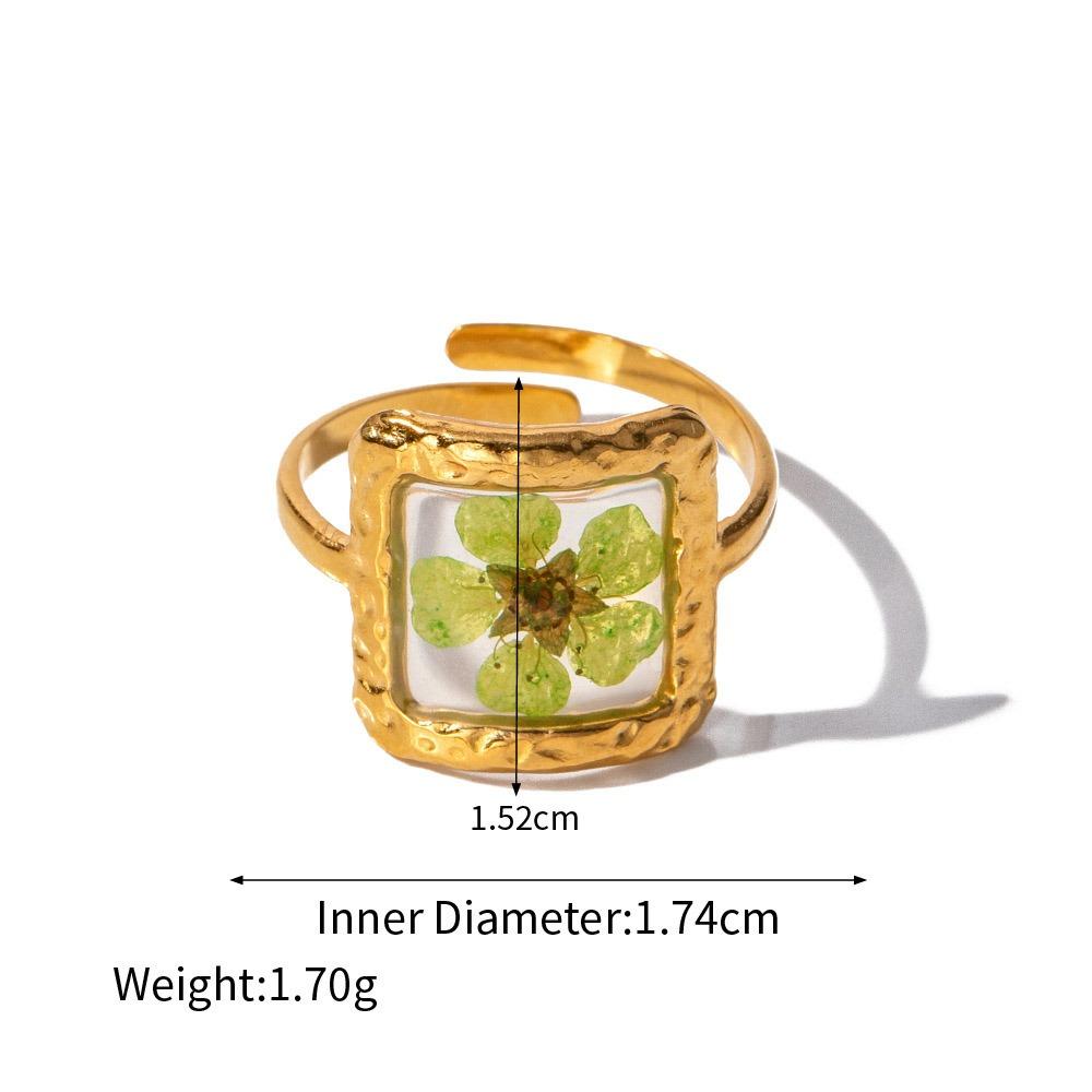 Geometric Summer Transparent Ring Stainless Steel Open Ring Retro Eternal Flower Ring  Couple
