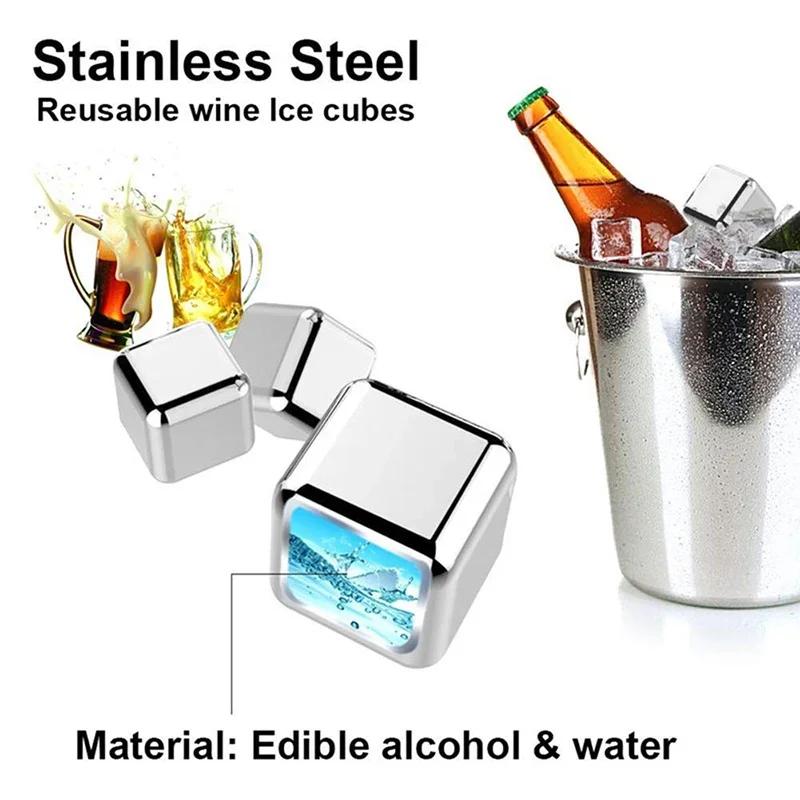 4/6/8 PCs Stainless Steel Ice Cubes Set Reusable Chilling Stones for Whiskey Wine Wine Cooling Cube Chilling Rock Party Bar Tool