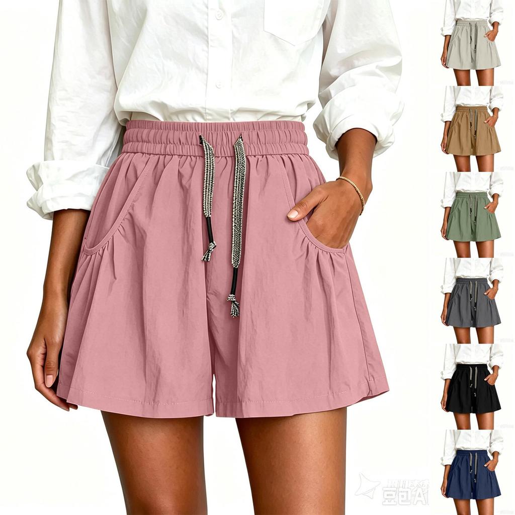 Women Summer Loose Fit Lightweight Casual Shorts with Pockets Elastic Waistband Drawstring Adjustable Relaxed Fit Bottoms