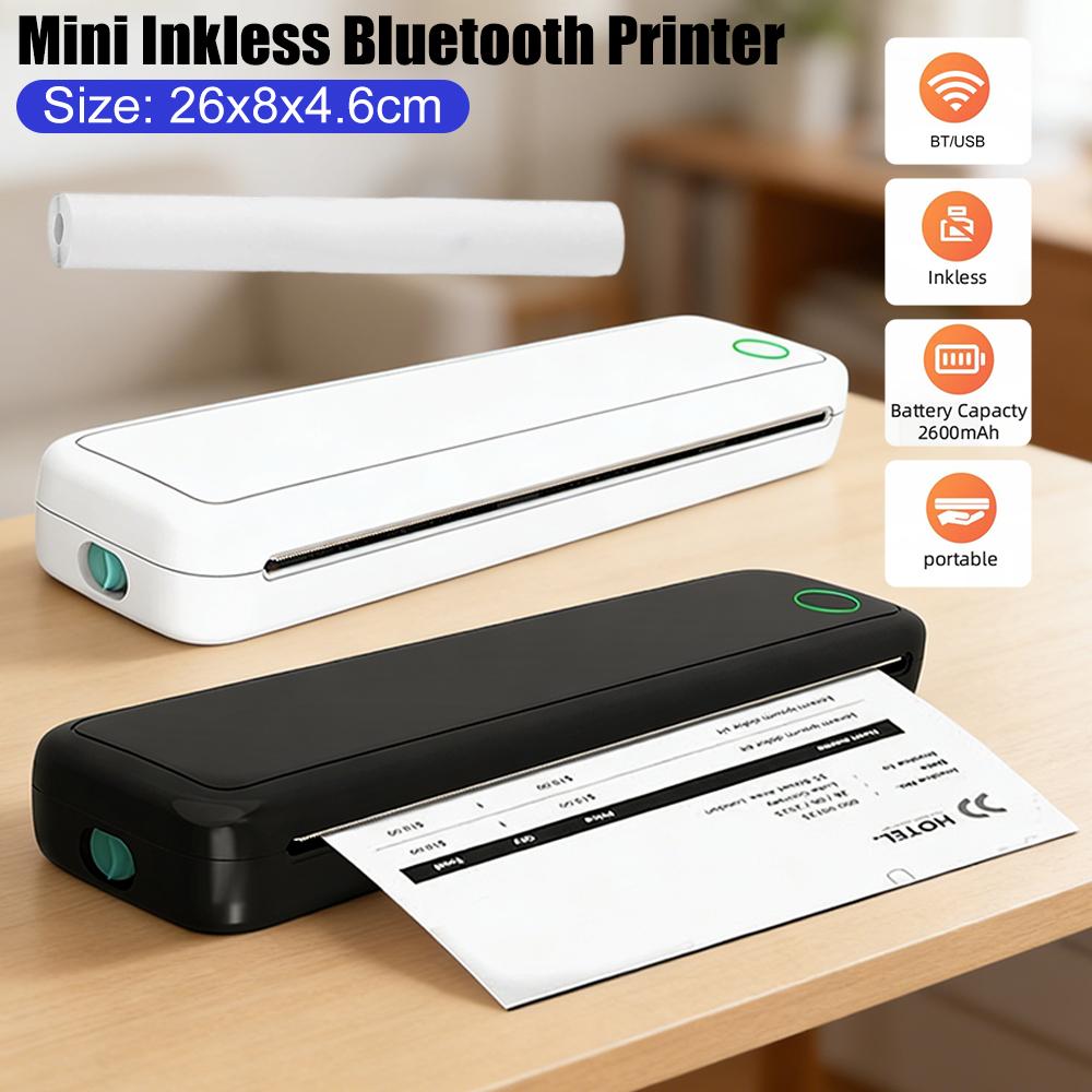 Wireless Mobile Travel Printer Inkless Bluetooth-Compatible Document Printing Maker with Printing Paper Travel and Home Work Use