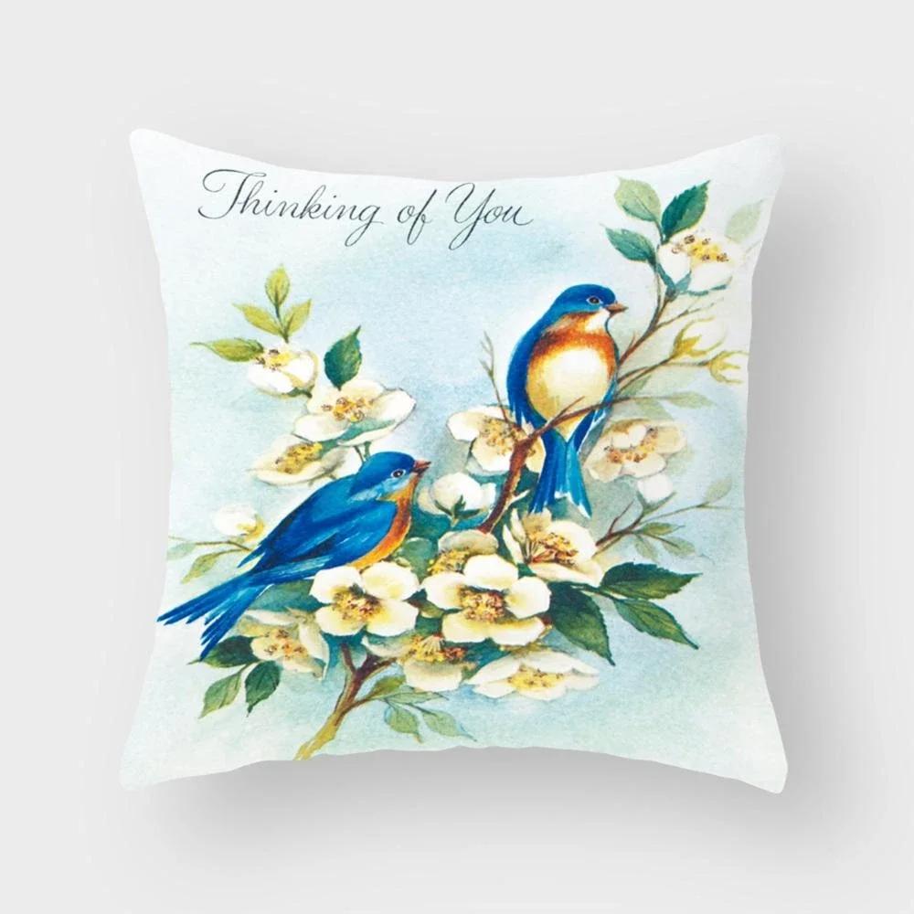 New Cute Animal Bird Flower Pillow Case Sofa Bedroom Living Room Seat Car Cushion Cover Home Decoration Pillowcase 45*45Cm