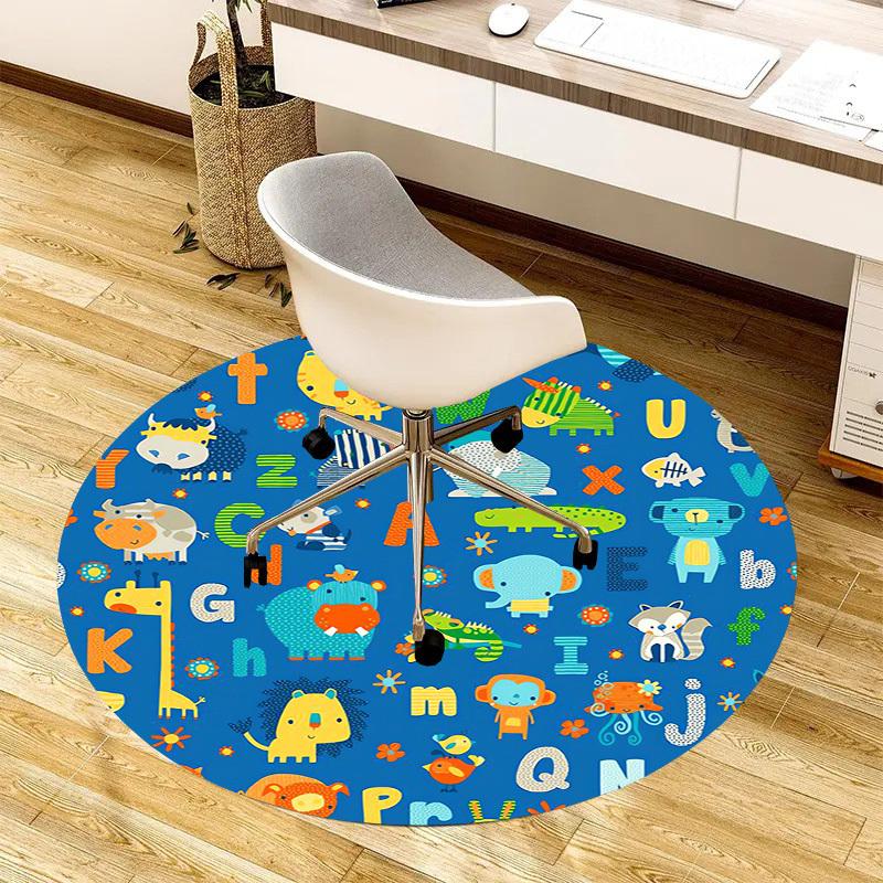 1pc Animal Alphabet Circle Round Carpet, Made of Polyester,Office Chairs, Living Rooms, Or Bedrooms, a Cool Rug for The Living Room.ydt26100