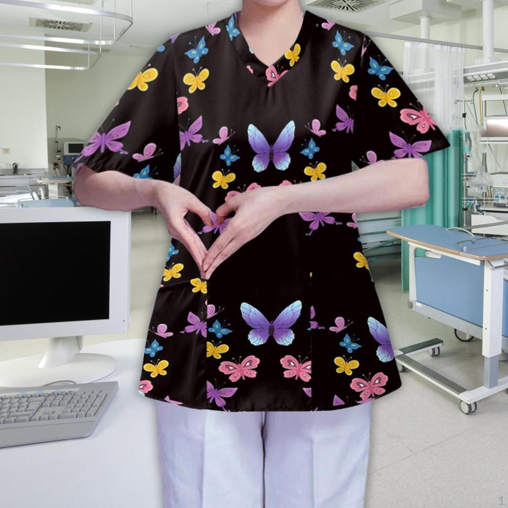 Women's V Neck Scrub Shirt Breathable Workwear Nurse Work Uniform Nursing Top for Women