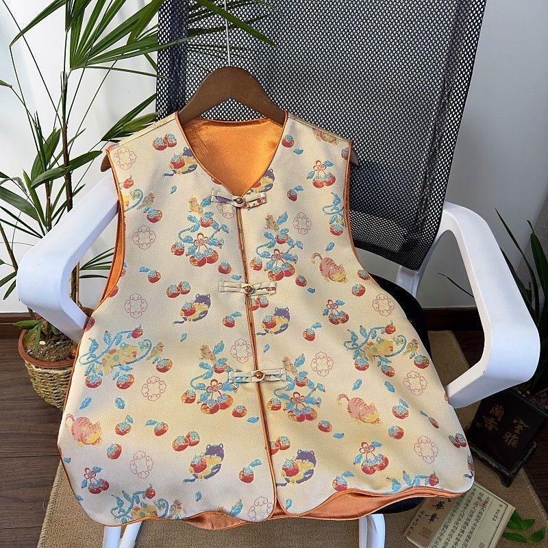 

Весна 2025 новый жилет на пуговицах из жаккардового сатина, темпераментный повседневный жилет, топ Ruyi M [Recommended below 50kg]