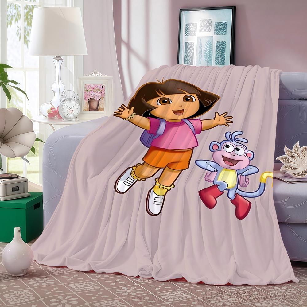 Cartoon D-Dora the Explorer Throw Lightweight 240g Flannel Blanket Soft Skin-friendly for Summer Cooling