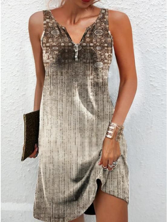 European and American Women's Floral Button A-line V-neck Sleeveless Dress, 2024 Fashion Trend.