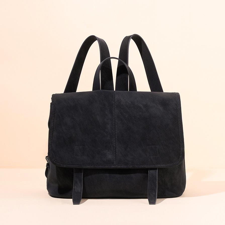 

Women s Bag Pearl Vegetable Tanned Cowhide Backpack Genuine Leather Mailman Fashionable Retro 33x16x24CM чорний