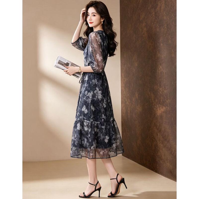 D.F.DEAR Elegant 100% Mulberry Silk A-Line Midi Dress