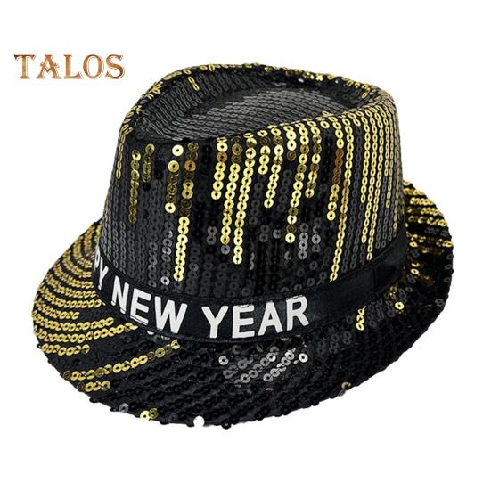 Chapéu de lantejoulas Feliz Ano Novo Chapéu de jazz Vintage Estilo Cowboy Festa Clube Foto Adereço Fedora Brilhante Adulto Chapéu para Cosplays Feriados Carnaval