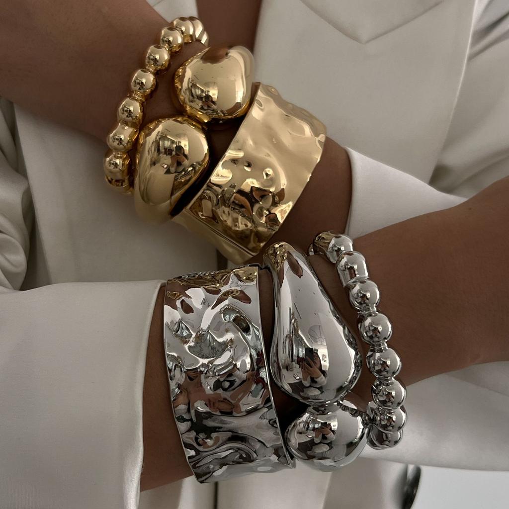 DIEZI Exaggerated Water Drop Heavy Metal Cuff Wide Bangles Hip Hop Punk Spring Bangles For Women Chunky Bracelets Men Jewelry