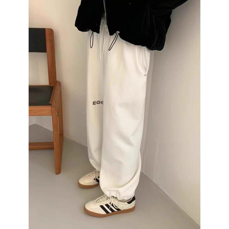 Egg South Korea Letters Floral Print Casual Jumpsuit Women's Fashion All-Matching Jogger Pants Fleece-lined Casual Sweatpants Women's Fashion Pants