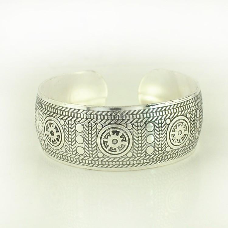 Ancient Silver Tibetan Decoration Engraved Opening Bracelet, Ethnic Style Retro Wide Bracelet, Bracelet
