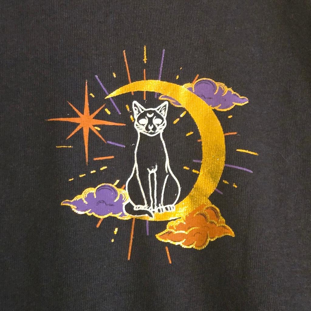 Halloween Black Cat Crescent Moon Graphic Tee Shirt Large 12-14 Spooky Witchcore