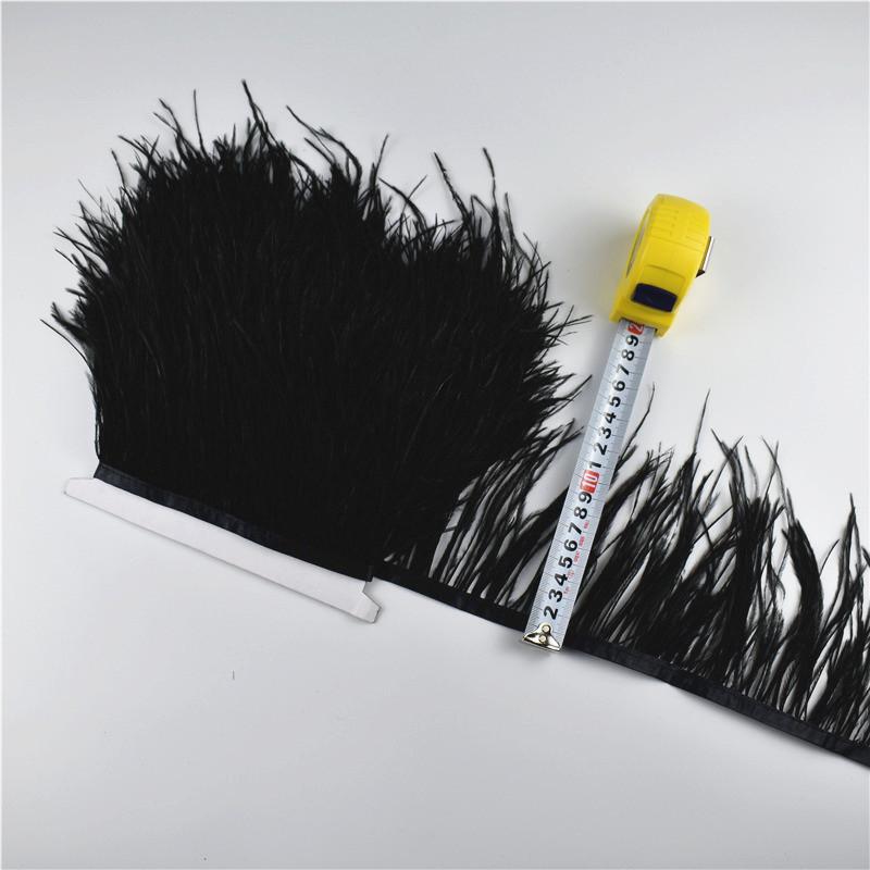 1Meters Ostrich Feathers On Tape Fringe Trim Ribbon 10-15Cm 4-6" Long White Feather Trims Decor For Clothes Flecos Decoration