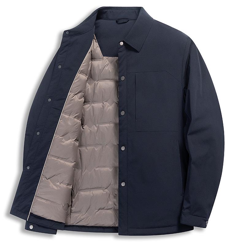 Men's Premium Lightweight Winter Goose Down Jacket with Turn-Down Collar - Mid-Age Business Casual Outerwear