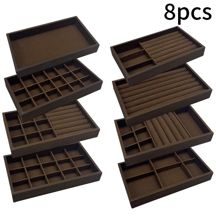 1 szt., Pudełko na biżuterię wzorzyste orzech, Taca na biżuterię, Odpowiednie do przechowywania naszyjników, pierścionków, kolczyków i kolczyków wkręcanych