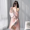 New splicing lace V-neck nightdress women's summer breathable ice silk suspender skirt with cardigan outside direct supply