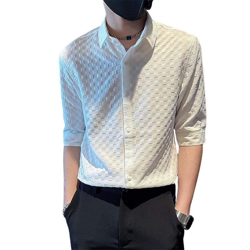 Men's Trendy Slim-Fit Ice Silk Short-Sleeve Summer Shirt - Stylish and Handsome Casual Top