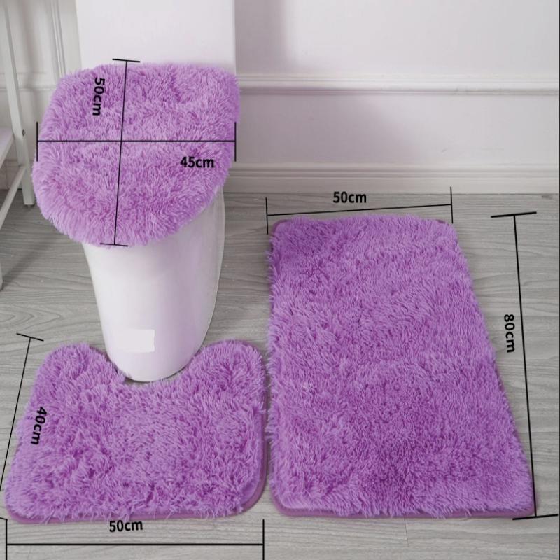3pc/set Bathroom Set Rug Mat Toilet Lid Cover Plain Solid Color Bathmats Rugs Kit Non-Slip Fluffy Home Carpets for Bathroom