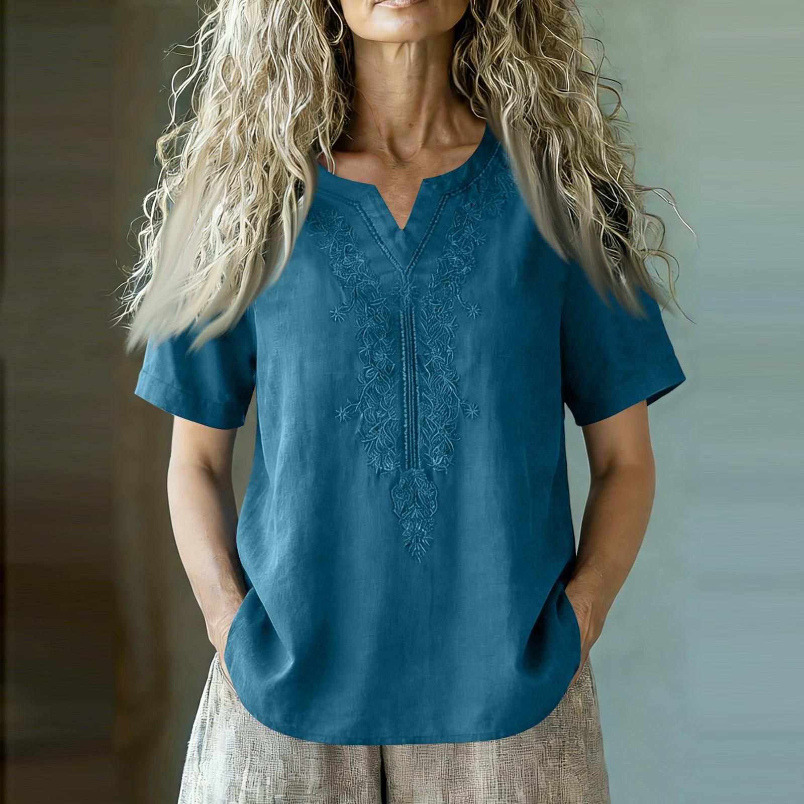 Tops For Women Short Sleeve V-Neck Summer Casual  Clothes M
