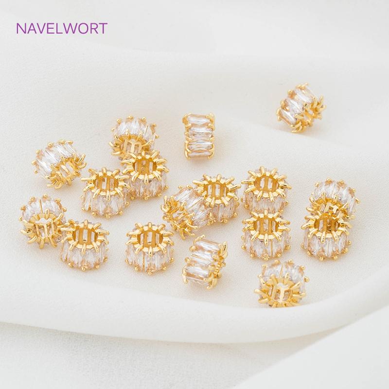 18K Gold Plated Brass Big Hole Cubic Zirconia Crystal Spacer Beads Fittings DIY Bracelet Necklace Jewellery Making Crafts