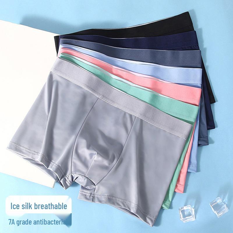 Men's Ice Silk Breathable Mid-Waist Boxers - Solid Color Comfortable Underwear for Boys
