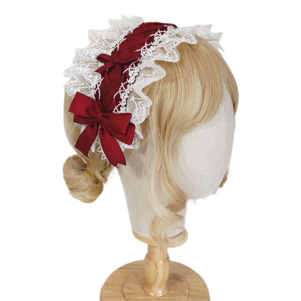 Women Ribbon Bowknot Headband Lace Pleated Edge Kawaii Maid Cosplay Props