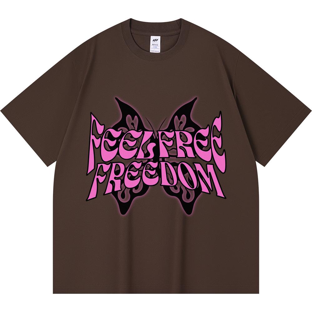 

230GSM 100% Cotton T-Shirt Feel Free Freedom Print Tees Funny Harajuku Style Combed Cotton Tshirt XS абрикосовый