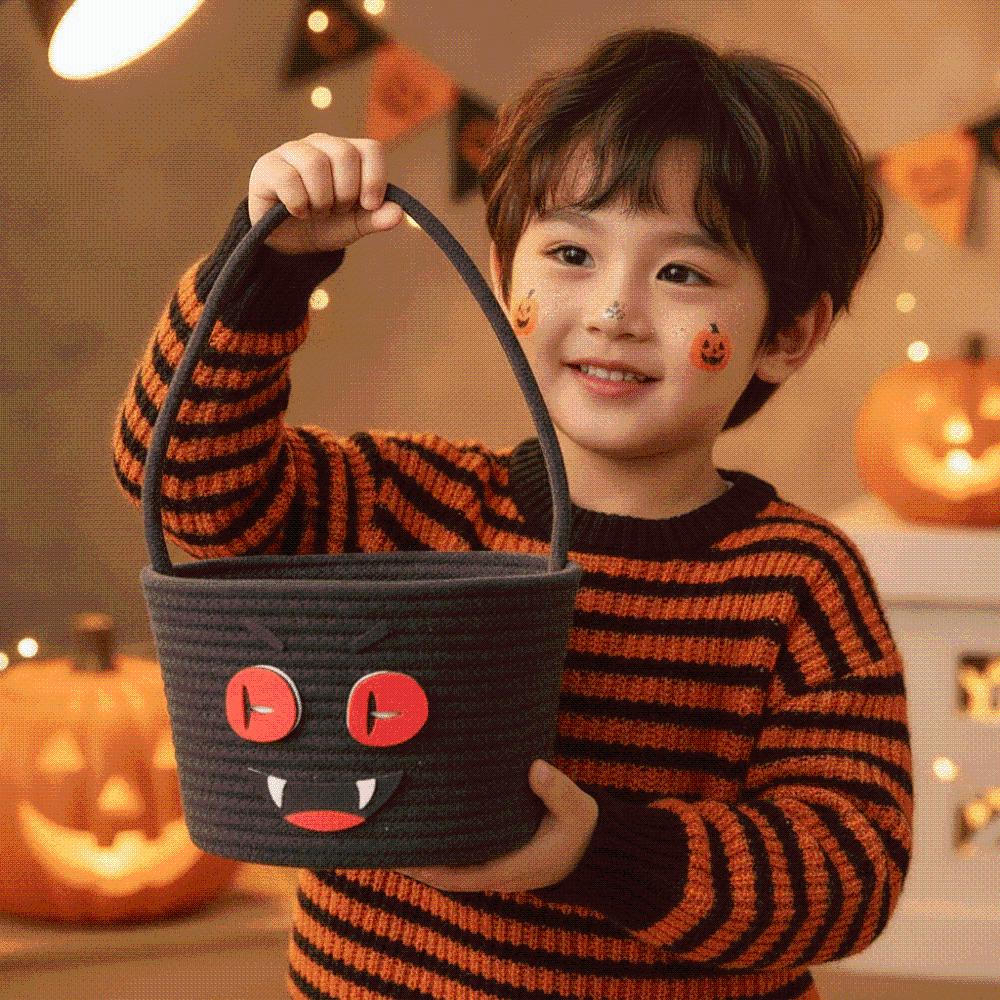 Orange Pumpkin Candy Bucket Cotton Trick Treat Tote Kids Gift Hamper Woven Storage Pouch  Teachers