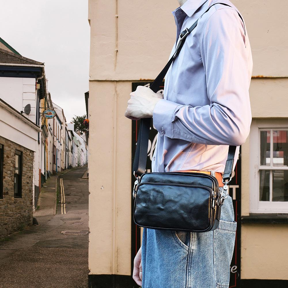 Men's Vintage Genuine Leather Crossbody Shoulder Bag - Luxury Horizontal Commuter/Sport Style