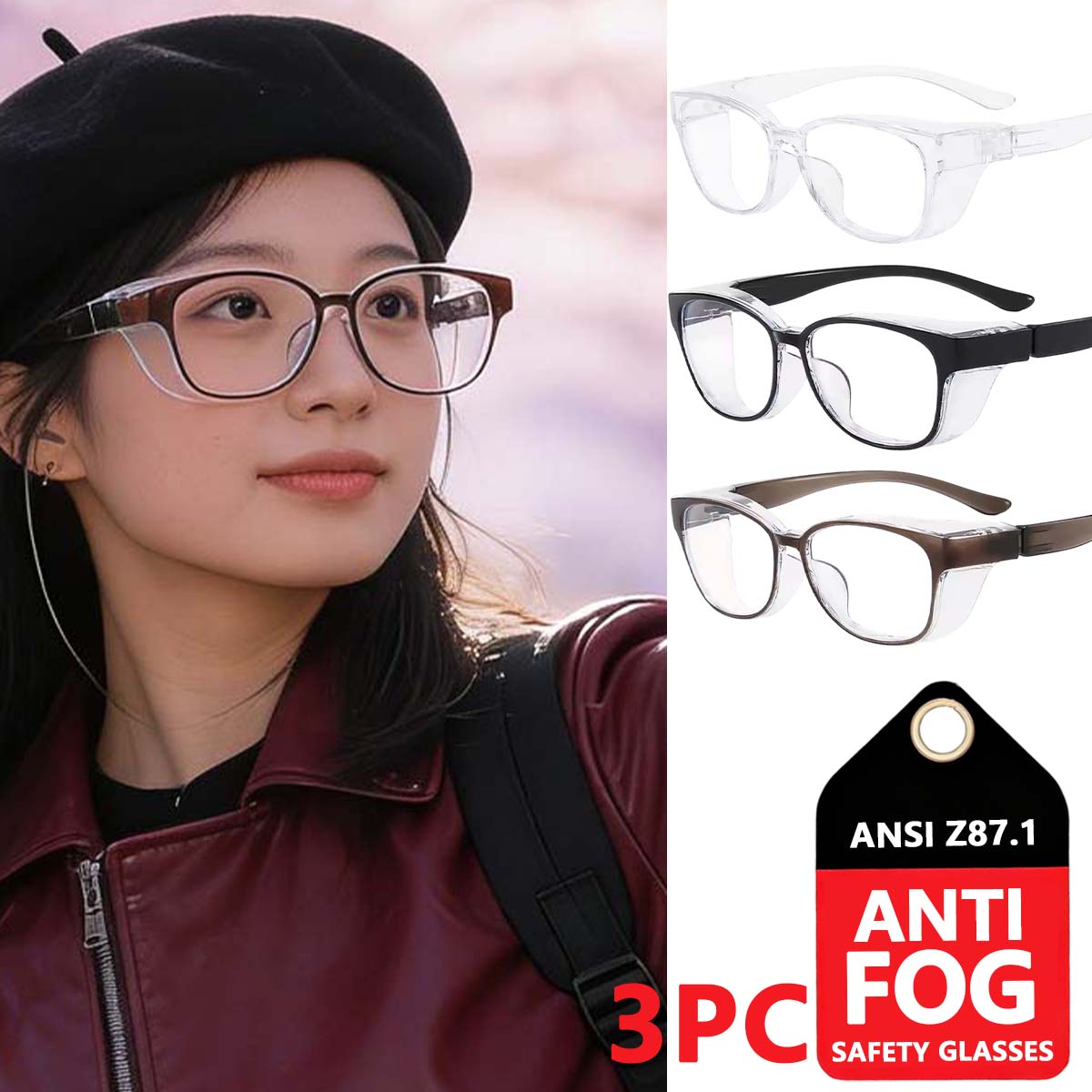 blue light blocking safety glasses anti fog safety glasses women mens stylish safety glasses HM3