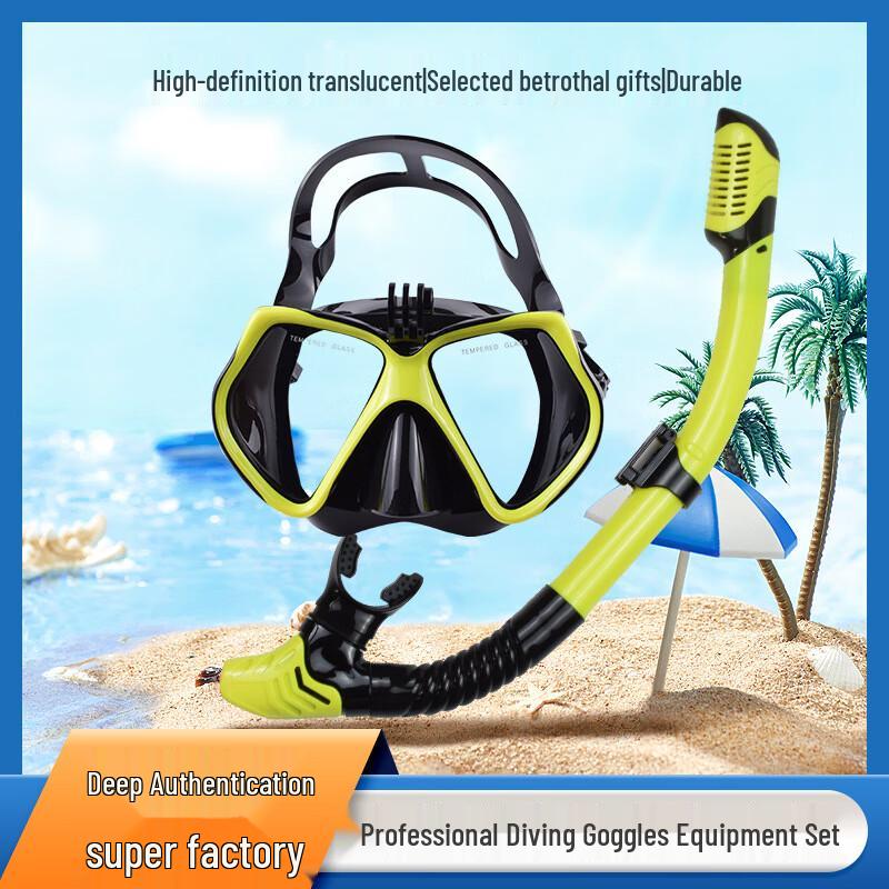 YBLKJ Tempered Glass Snorkel & Diving Mask Set