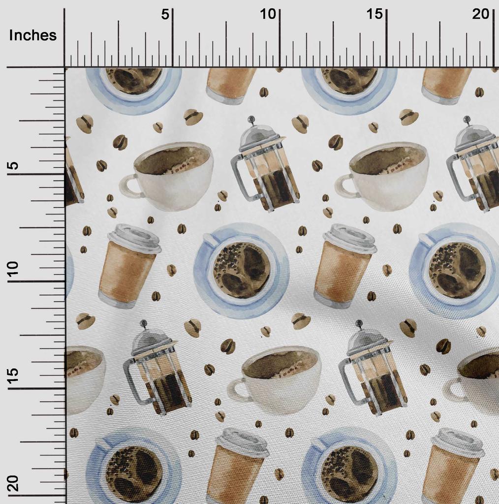 oneOone Cotton Cambric White Fabric Coffee Quilting Supplies Print Sewing Fabric By The Yard 42 Inch