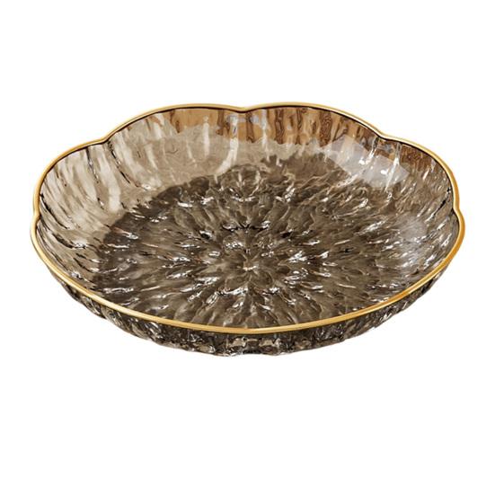 Clear Plastic Serving Bowl, Modern Fruit Bowl with Gold Rim, Multi-use Decorative Snack Bowl for Counter Home Decoration, Kitchen Dining Room Table