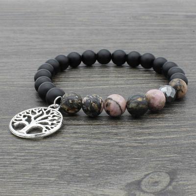 Europäischer Bestseller Gelber Tigerauge & Vulkanstein Lotusbaum Anhänger Yoga Mala Armband