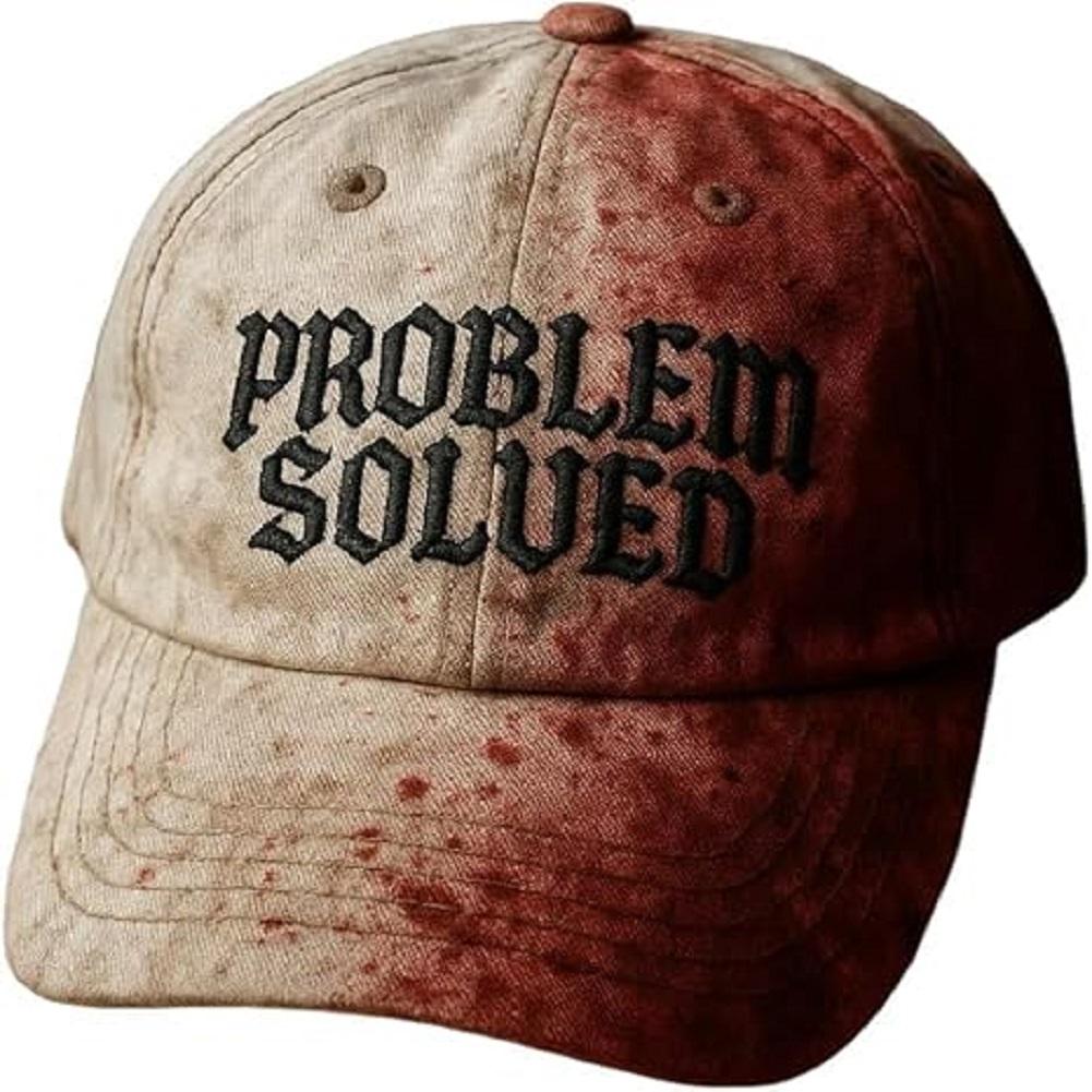 

Unisex Casual Dark Blood Stain Hat Problem Solved Hat Embroidered Baseball Men Ball Cap Halloween Horror Costume Prop