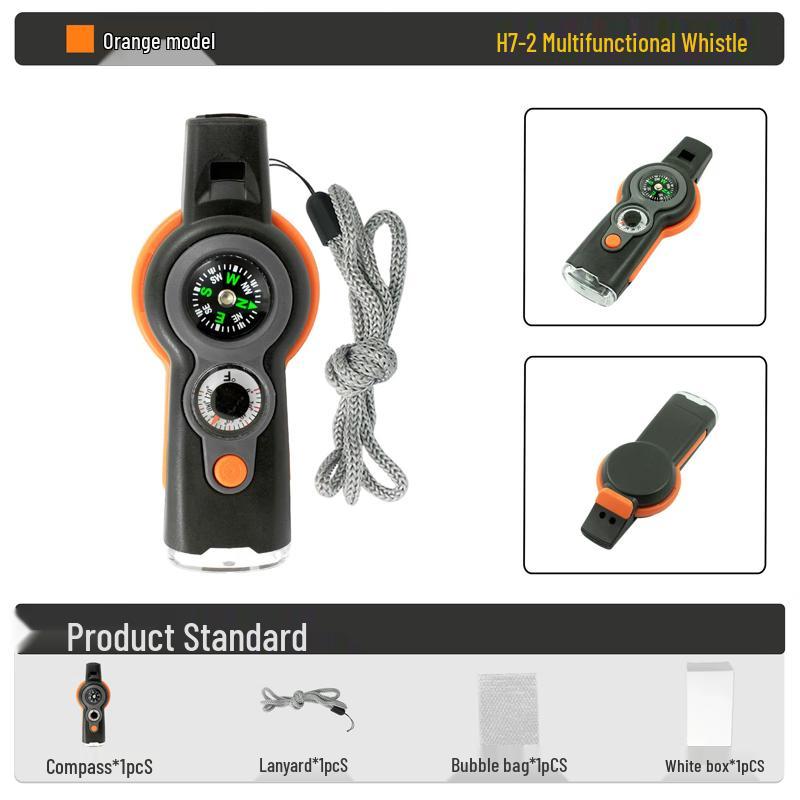 Outdoor 7-in-1 LED Survival Compass Whistle