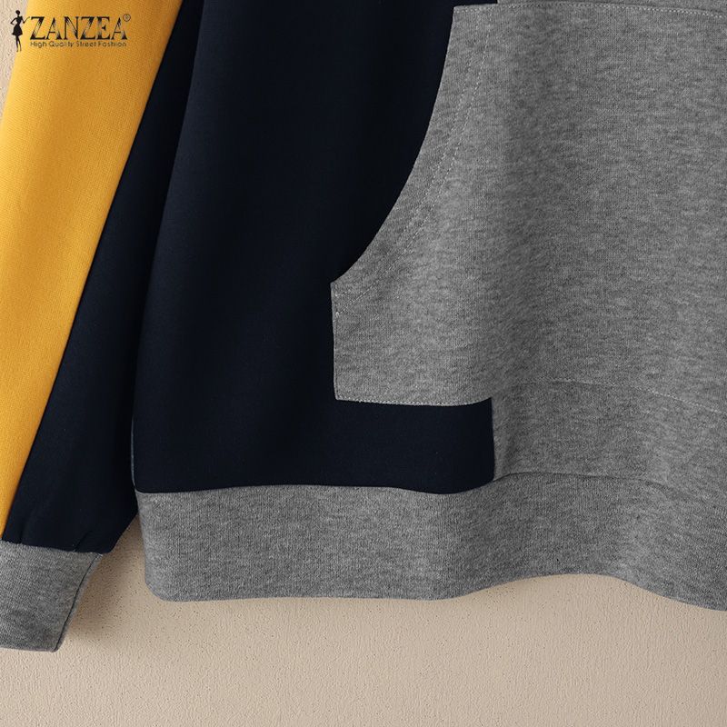 ZANZEA Women Casual Round Neck Patchwork Autumn Long Sleeve Sweatshirt