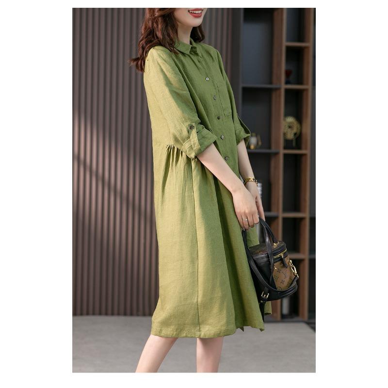 Elegant Linen Shirtdress Design for A Slim Solid Color Dress for Spring and Fall