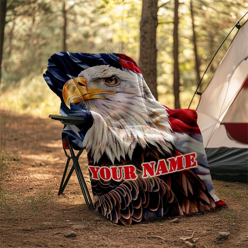 1PC Custom Name Eagle Pride American Flag Outdooor Flannel Blankets Patterns Throw Blanket All-Season Soft Gift for Couch, Bed, Camping Gifts