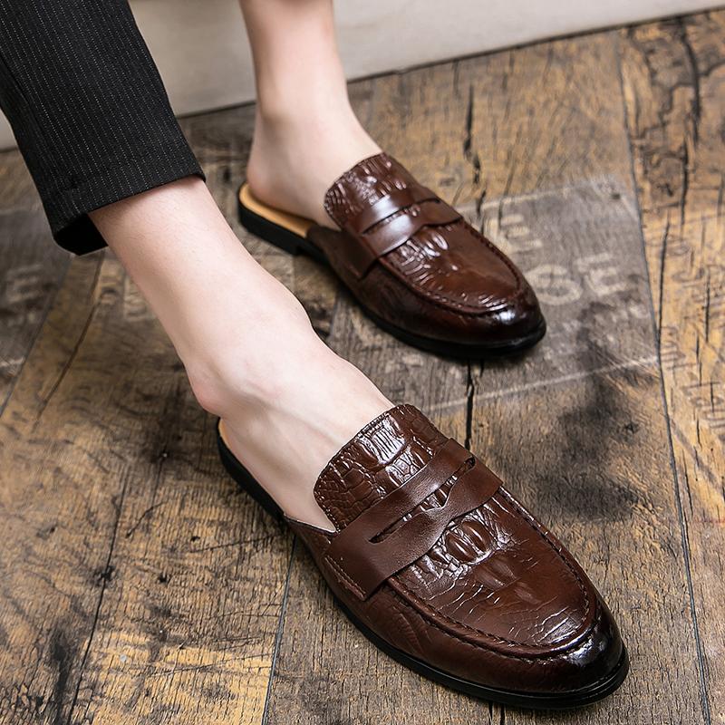 New Men Half Slippers Penny Loafers Male Casual Alligator Pattern Black Brown Mules Moccasins Breathable Driving Shoes