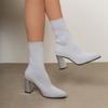 Women's Pointed Toe Stretch Knit Sock Boots, Mid-Calf High Heel Boots for Fall and Winter