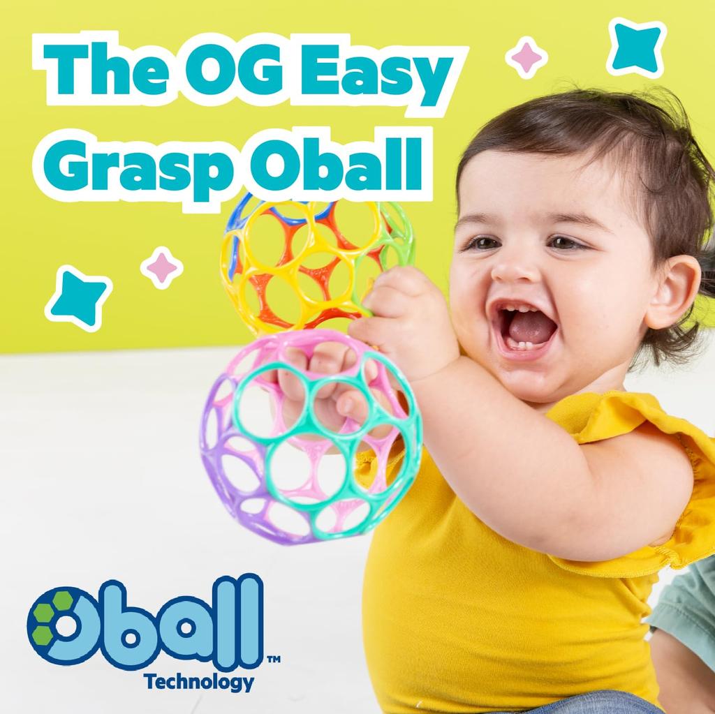 Bright Starts Oball Rattle Stroller Teething Toy for Babies 0 Months and Baby 12030 - Toy, Up, Softball, Pink,