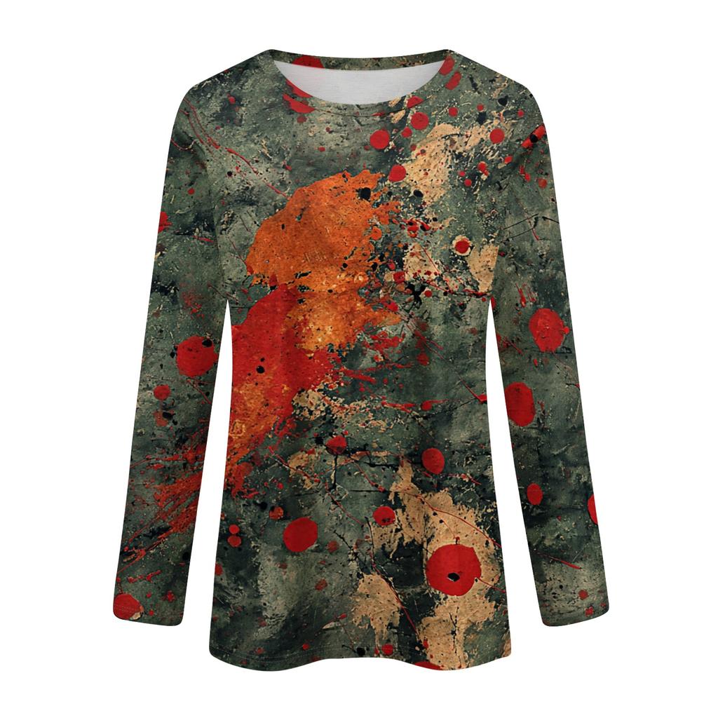 Women Long Sleeve Casual Pullover Sweatshirt Halloween Printed Crew Neck Top Lightweight Comfortable Fit for Everyday Wear